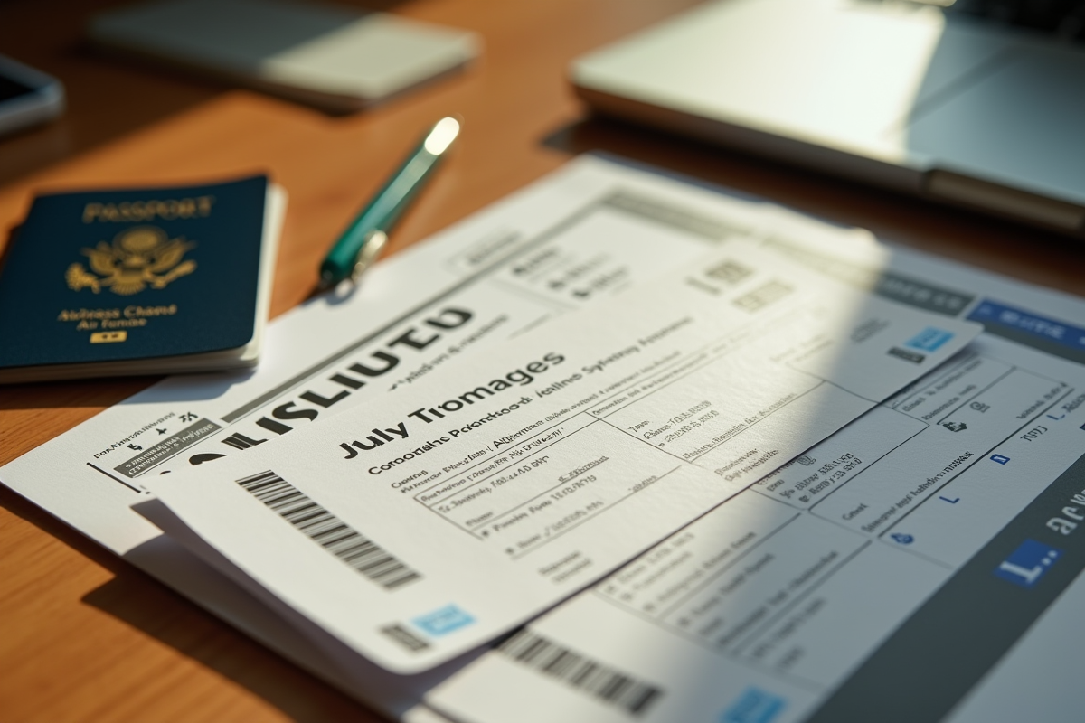 Documents de voyage et passeport sur un bureau en matinée