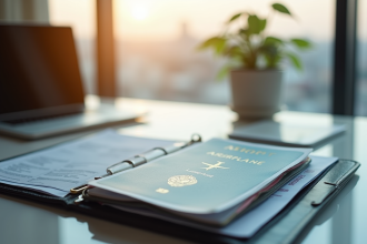 Dossier de voyage organisé avec passeport et billets