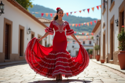 Femme flamenco espagnole en robe traditionnelle en pleine danse