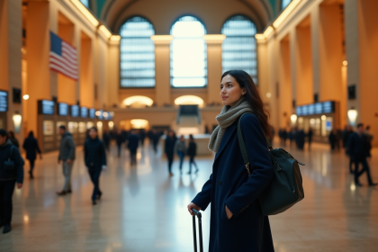 Jeune femme avec valise à Grand Central Terminal