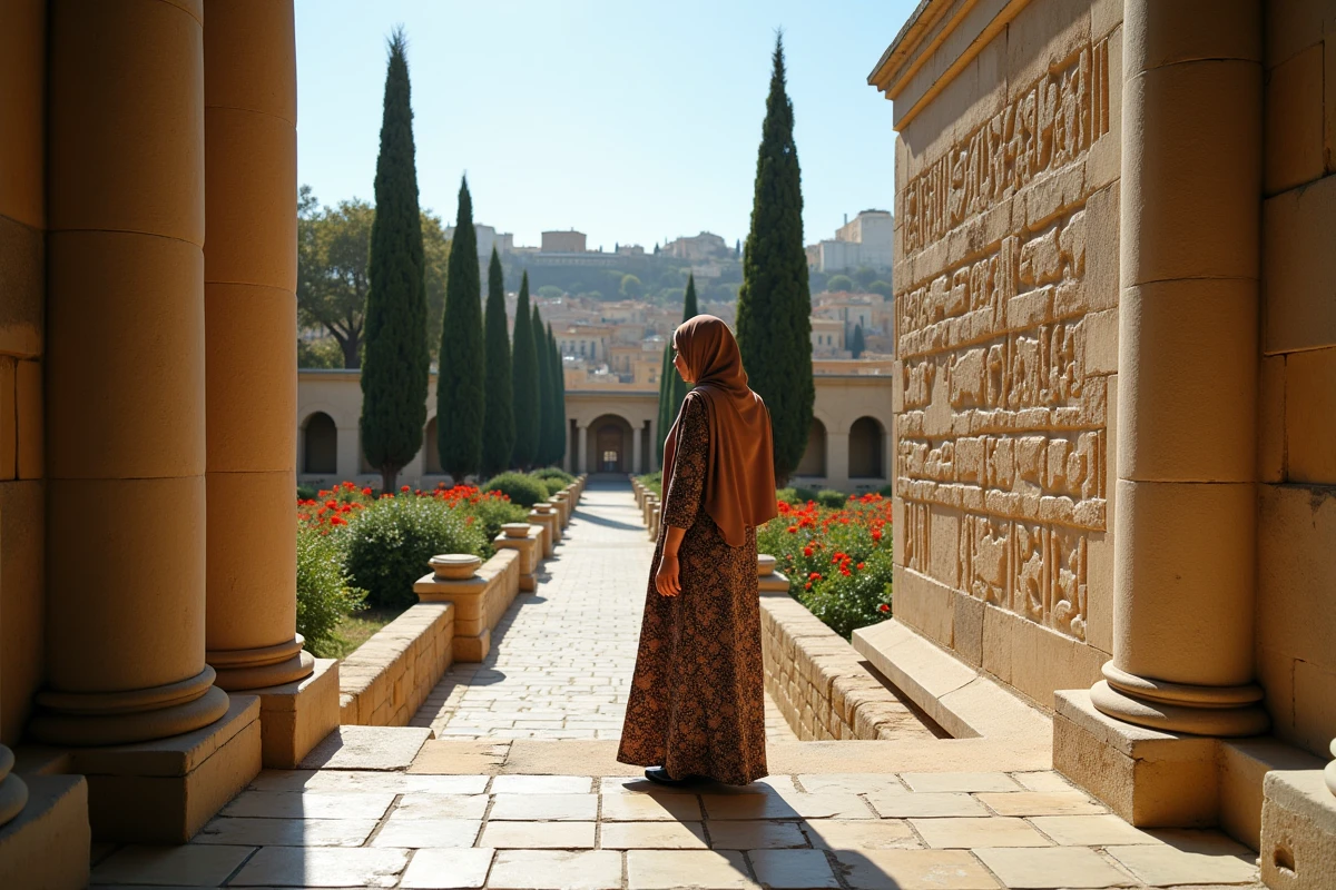 Jeune femme iranienne dans un site historique avec escaliers