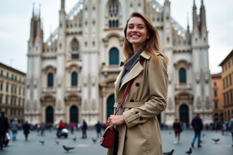 Femme souriante devant la cathédrale de Milan