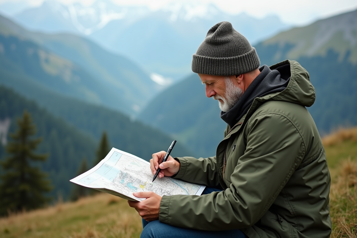Homme avec carte topographique en pleine nature