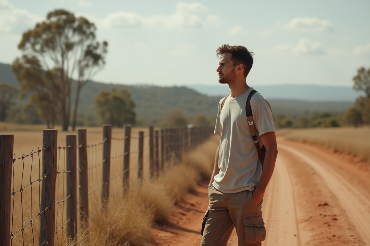 Jeune homme regardant un paysage aride en Australie