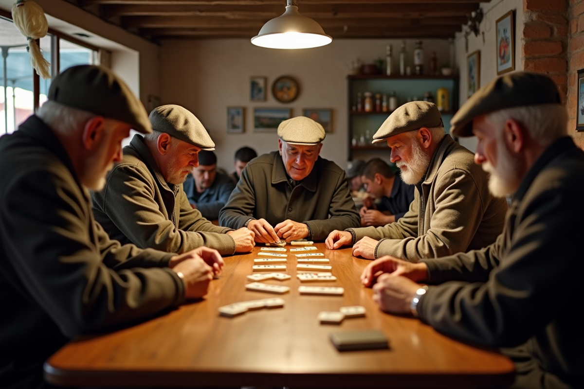 Groupe d hommes espagnols jouant aux dominos dans une taverne