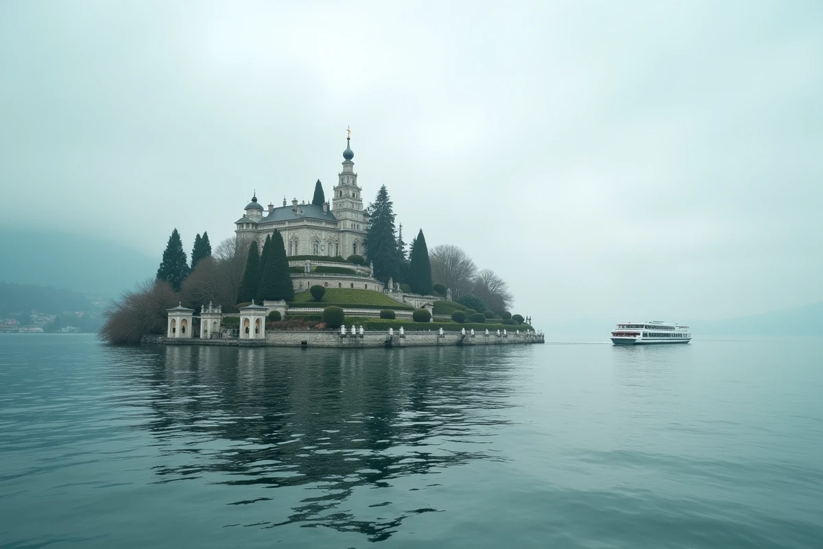 Île Bella sur le lac Majeur avec ses jardins baroques en terrasses vus depuis l'eau