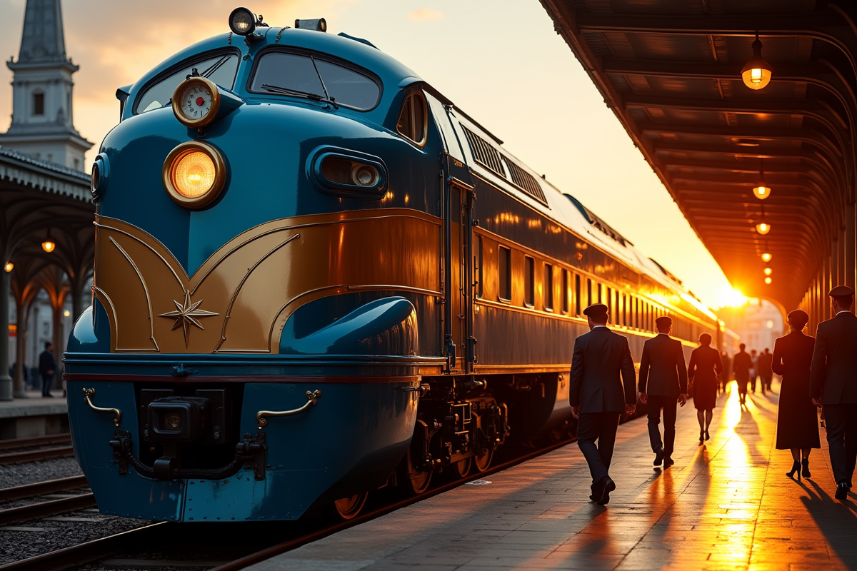 Train Orient Express au lever du soleil à la gare