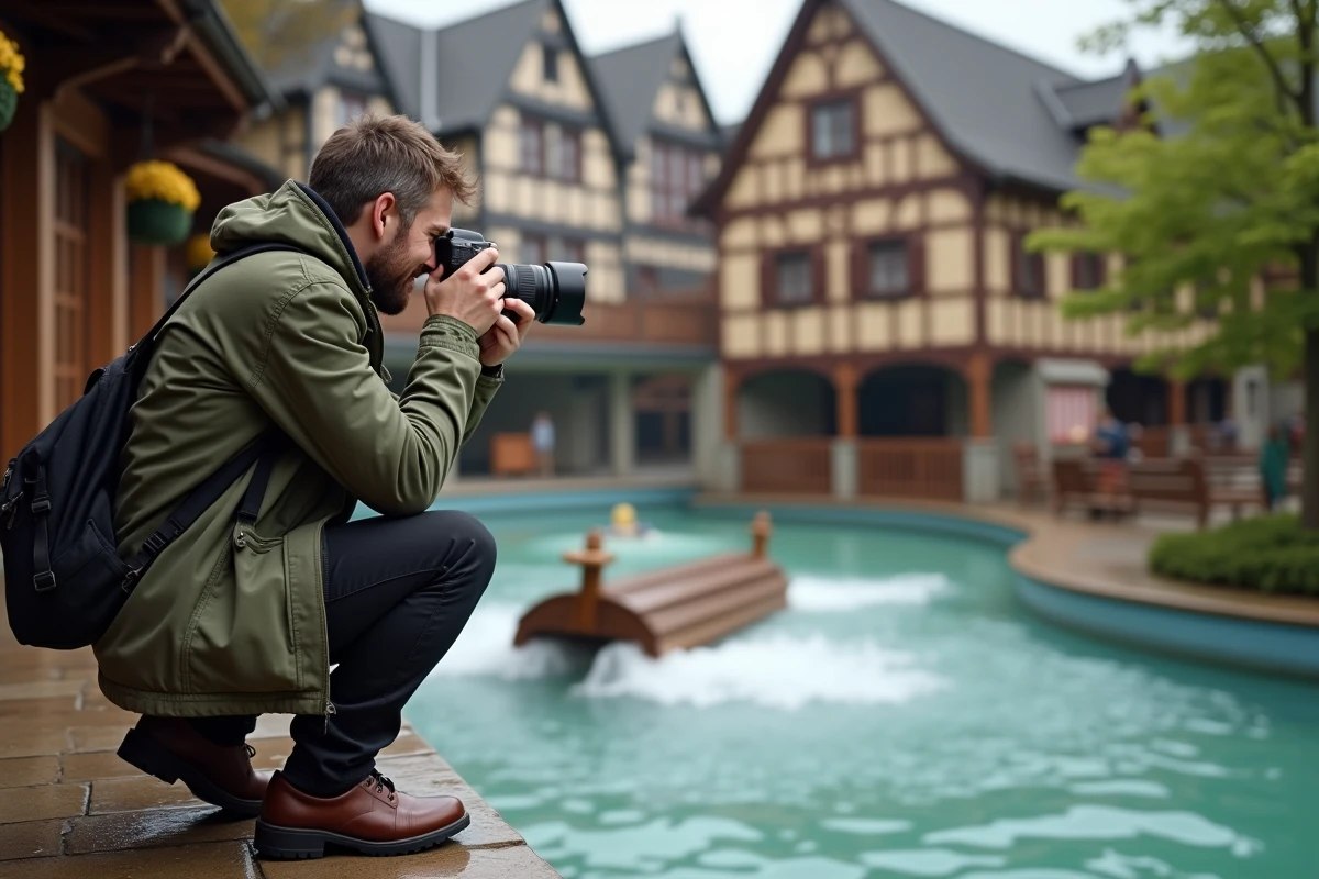 Photographe professionnel en train de capturer une attraction aquatique à Europa-Park, révélant sa technique de prise de vue en mouvement