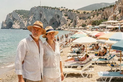 Couple déçu face à une plage bondée de Zakynthos en Grèce, erreur à éviter lors d'un voyage à Zante