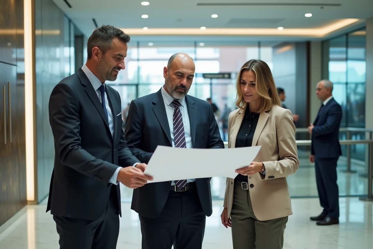 Groupe de professionnels marocains en réunion dans le lobby du CMN Casablanca