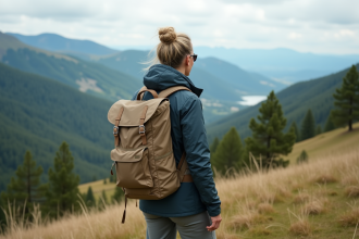 Femme randonneuse contemplant la vue dans un parc naturel